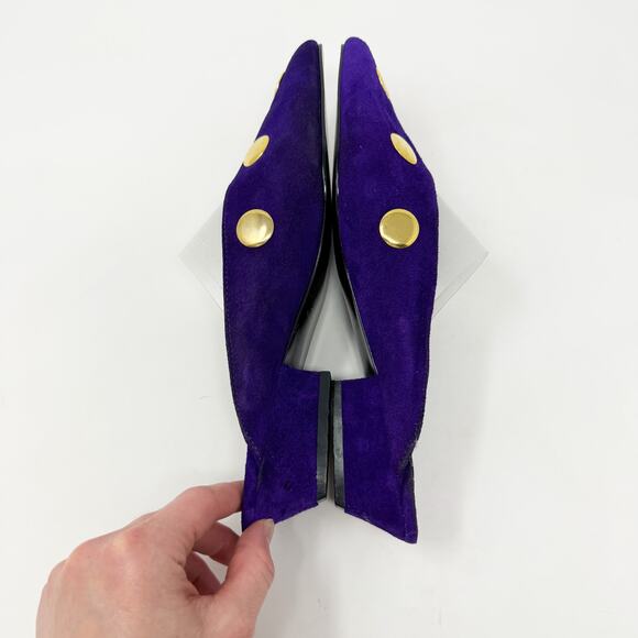 Vintage 90s Previews Purple Suede Studded Mules Women's Size 10 EUC Pointy Toe - Picture 6 of 11